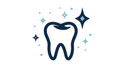 Illustration of a tooth with blue highlights and sparkle accents on a clean white background
