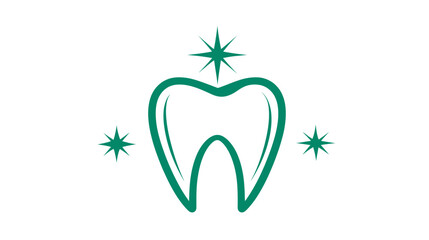 A teal outline of a tooth with three stars on a white background, clean and minimalistic