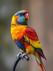 Obraz premium A colorful bird perched on a stand, observing its surroundings with interest , flightless, animal