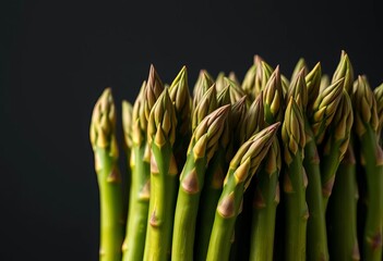 A bunch of fresh green asparagus spears, tightly bundled,   side dish,  recipe