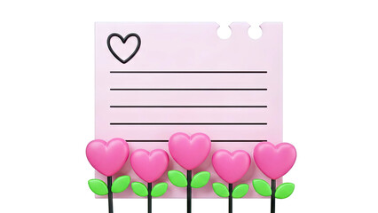 Pink Note Card with Heart Flowers and Heart Clip