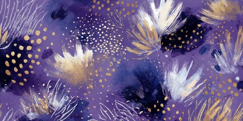 Elegant Abstract Pattern with Golden Accents on Purple Background for Decorative and Creative Applications
