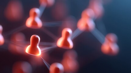 3D Digital Representation of Human Figures Connected by Lines to Illustrate Network, Community, and Interaction Concepts in Technology and Social Media