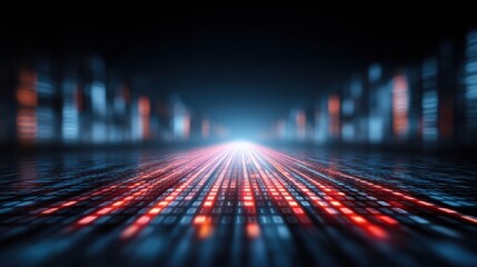 Futuristic Abstract Digital Landscape with Glowing Lights and Patterns Conveying Data Flow and Technology Depth in a Cyber Environment