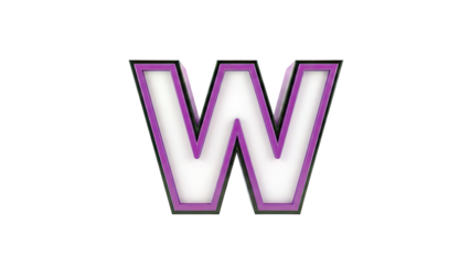 3D Letter W with Purple Border and Light Purple Infill
