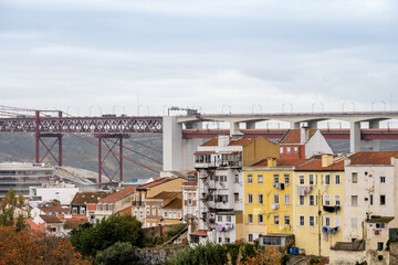 Lisbon railway yard and bridge panorama