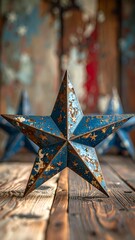 Rustic Charm - Distressed Blue Star on Weathered Wood.