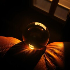 Orb descends into shadow, highlighting textures of worn leather and unseen court lines,  isolated,  abstract