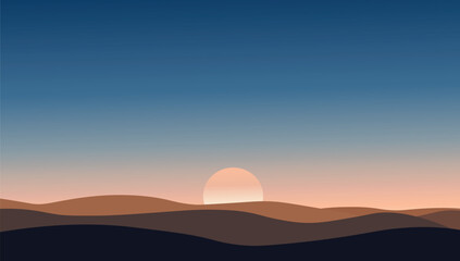 Minimalist Desert Sunset Landscape with Gradient Sky for Eid, Ramadan and Islamic design. 