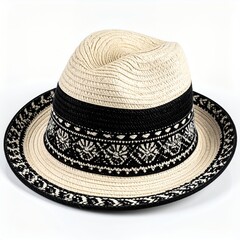 Stylish Straw Fedora Hat with Black and White Band.