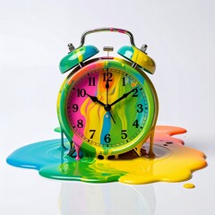 Surreal Time - Melting Clock with Vibrant Rainbow Colors.
