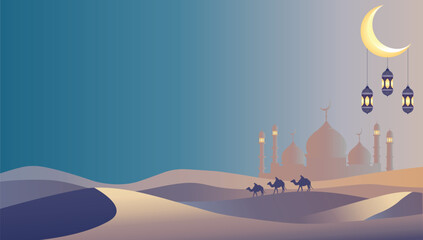 Ramadan Kareem / Eid with Mosque and Crescent Moon, for Eid, Ramadan and Islamic design. 