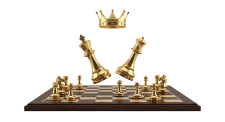 Golden Chess Kings Clash Under Crown, Strategy Game, Competition Concept