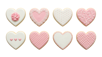 Valentine Heart Cookies Collection with Lace, Polka Dots, Stripes, and Floral Royal Icing Details on White