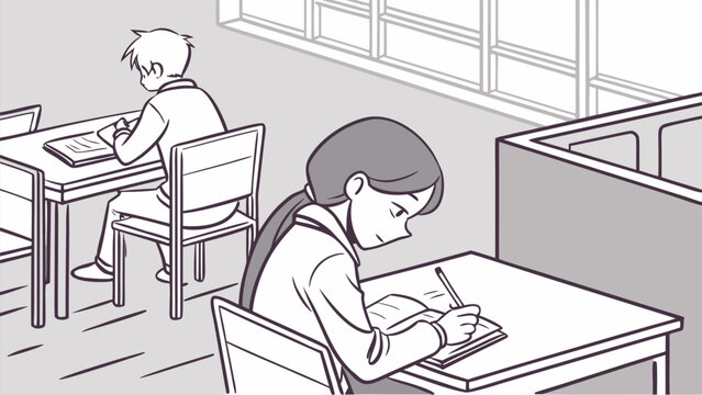 Students diligently studying in a classroom setting