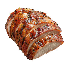 Top view of a single smoked turkey with fennel rub slice cold cut studio shot isolated on a white transparent background