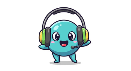 Obraz premium Cute Blue Cartoon Character Wearing Headphones and Microphone