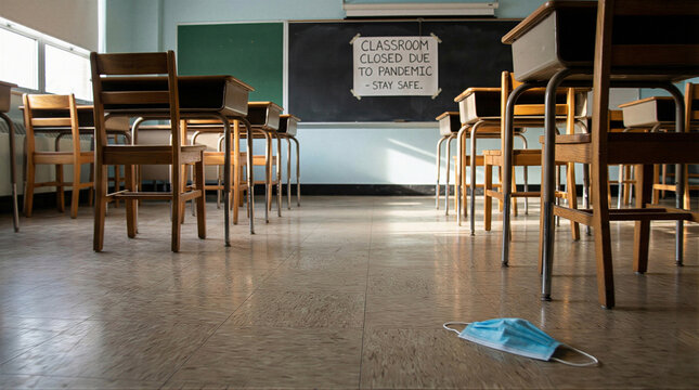 Pandemic school closure classroom photography indoor low angle health safety measures
