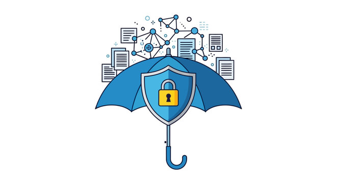 Data Protection Concept: Blue Umbrella with Shield and Lock