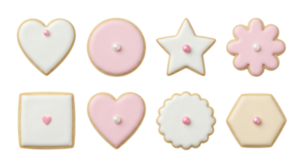 Decorated Sugar Cookies Set Heart Star Flower Circle and Hexagon Shapes with Pastel Royal Icing
