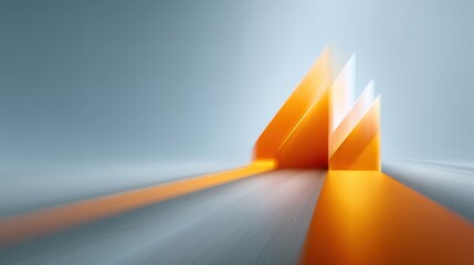 Abstract design showcasing bright orange geometric shapes with dynamic lines on a soft gradient background emphasizing modern minimalism and visual depth