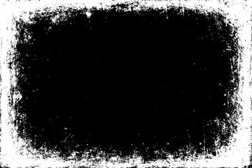 grunge texture frame with rough, distressed black edges surrounding a large blank white center. The border appears worn, splattered, and scratched, resembling ink smudges, paint erosion, and vintage.