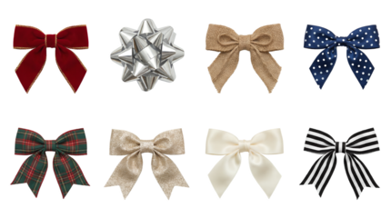 Holiday Gift Bow Collection Set Featuring Velvet Burlap Glitter Satin and Plaid Textures 