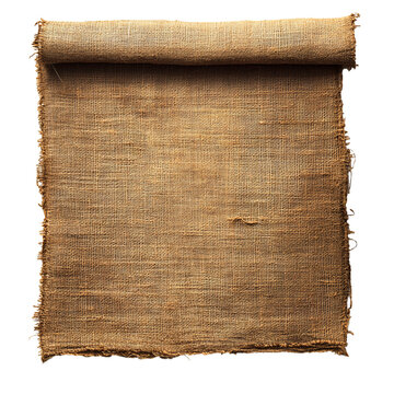 Front view of an Egyptian linen textile fragment studio shot, isolated on a white transparent background