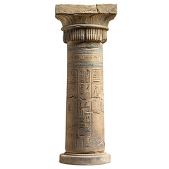 Front view of an Egyptian temple pillar studio shot, isolated on a white transparent background