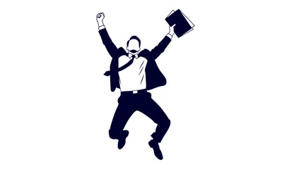 Fototapeta premium A jubilant businessman in a suit leaps into the air with a folder in his hand.