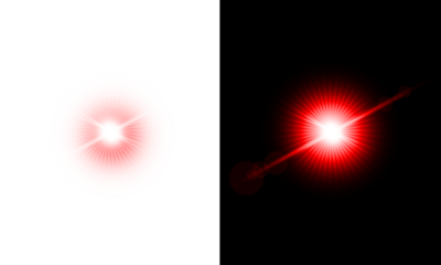 Red starburst lens flare effect on black background glowing light explosion abstract bright burst radial abstract