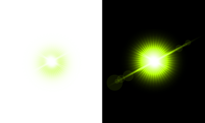 Abstract bright glowing yellow green light effect isolated on transparent background beautiful camera lens flare light ray explosion
