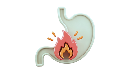 Stomach with Heartburn and Fire Icon
