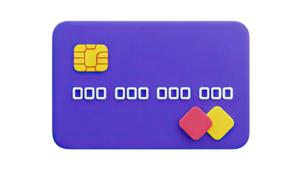 3D Render of a Purple Credit Card with Chip and Square Logos