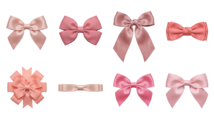 Pink Ribbon Decorative Bow Set featuring Satin Silk Grosgrain Rosette and Knot Styles 
