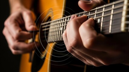 Obraz premium Close-up of hands playing guitar.