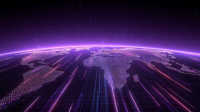 Vibrant digital globe with neon lights representing global connectivity - Powered by Adobe