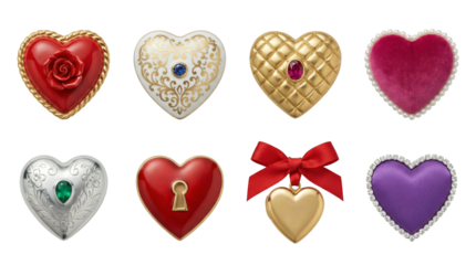 Luxury Jewelry Hearts Collection Featuring Locket Rose Keyhole Gemstone and Velvet in Realistic Design