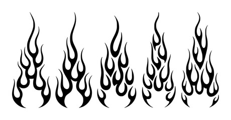 Set of black tribal flame a white background fire abstract