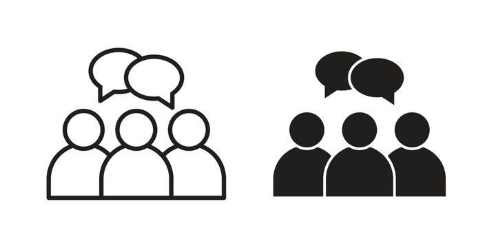 Public opinion icons for web design set in black stroke and solid style. EPS10