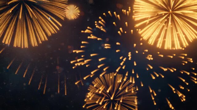 Gold fireworks burst in night sky celebration gold spark glowing bokeh burst spark excitement