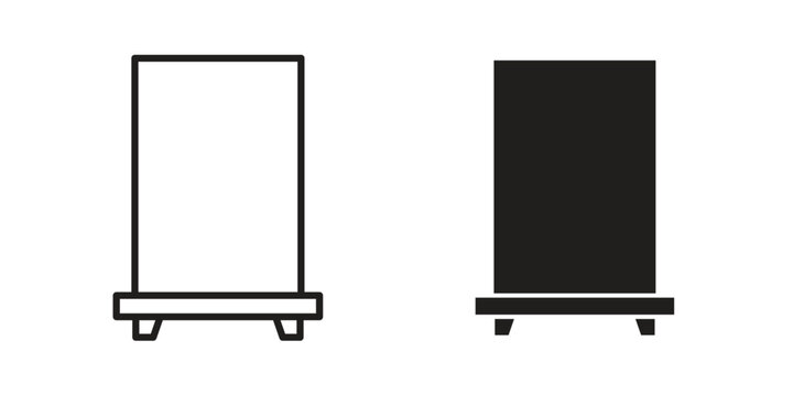 Roll up banners icons for web design set in black stroke and solid style. EPS10