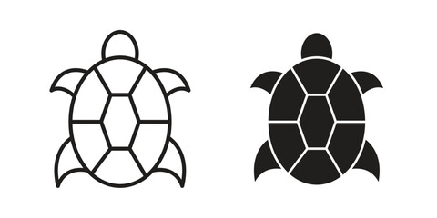 Fototapeta premium Sea turtle icons for web design set in black stroke and solid style. EPS10