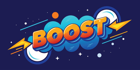 A vibrant and dynamic logo featuring the word 'boost' with rounded letters transforming into a cosmic scene with stars and planets, conveying energy, motivation, and inspiration.