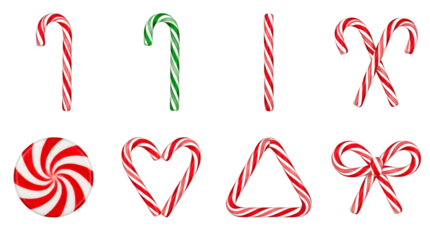 Christmas Peppermint Candy Set Featuring Heart Ribbon Triangle Swirl and Hook Shapes in Festive Red White Style