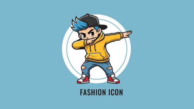 Cute cool boy dabbing pose cartoon vector icon illustration