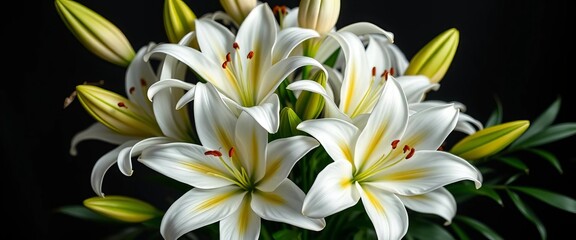 Obraz premium Elegant white lilies arranged in a lush bouquet, white lilies, gift