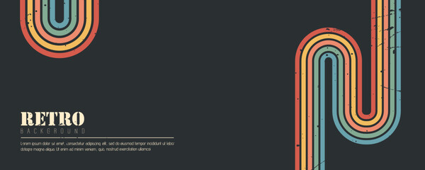 Stripe rainbow groovy. Groovy and colorful hippie wallpaper. Curved and wavy lines for retro interior design. Vector illustration.