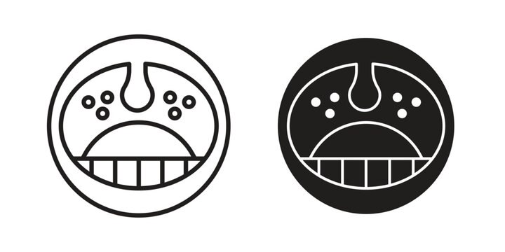 Tonsillitis icons for web design set in black stroke and solid style. EPS10