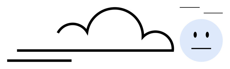 Fototapeta premium Emotions, weather, speed, minimalism, abstract art, simplicity. A curved cloud-thumbs up shape with a neutral face and streaks indicating motion. Emotions and weather conceptualized in abstract form
